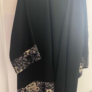 Black open abaya kimono  with Floral gold and beads Accents OS
